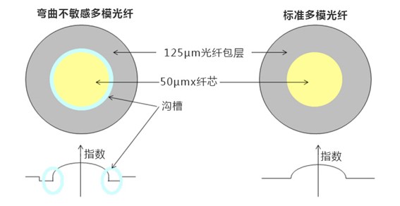 彎曲不敏感光纖與標(biāo)準光纖結(jié)構(gòu)對比圖-廣西科毅光通信