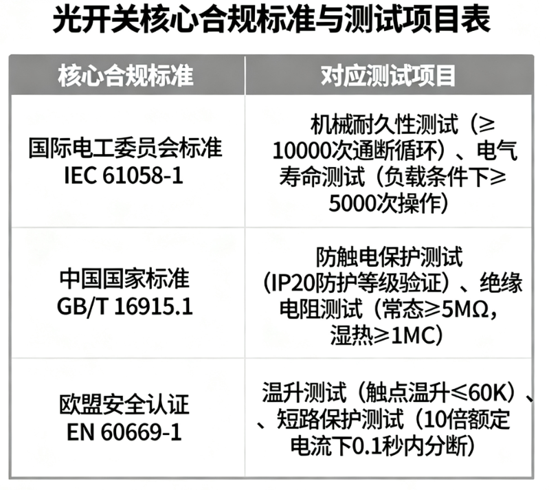 光開關行業(yè)標準合規(guī)測試項目認證要求